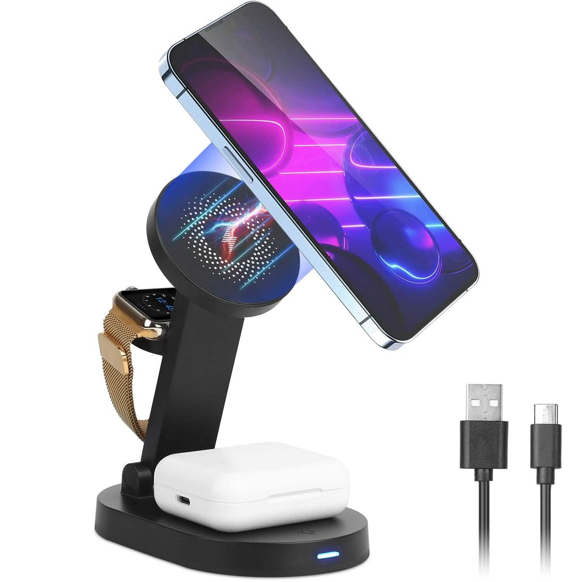 Foldable 4-in-1 15W magnetic wireless charging station by EasyOptionXY