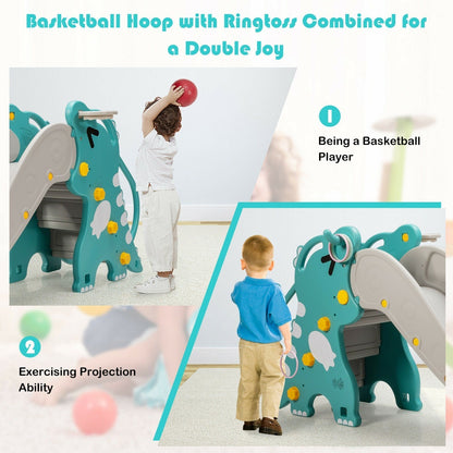 Green 4-in-1 kids climber slide with basketball hoop by GBruno Store, view 6