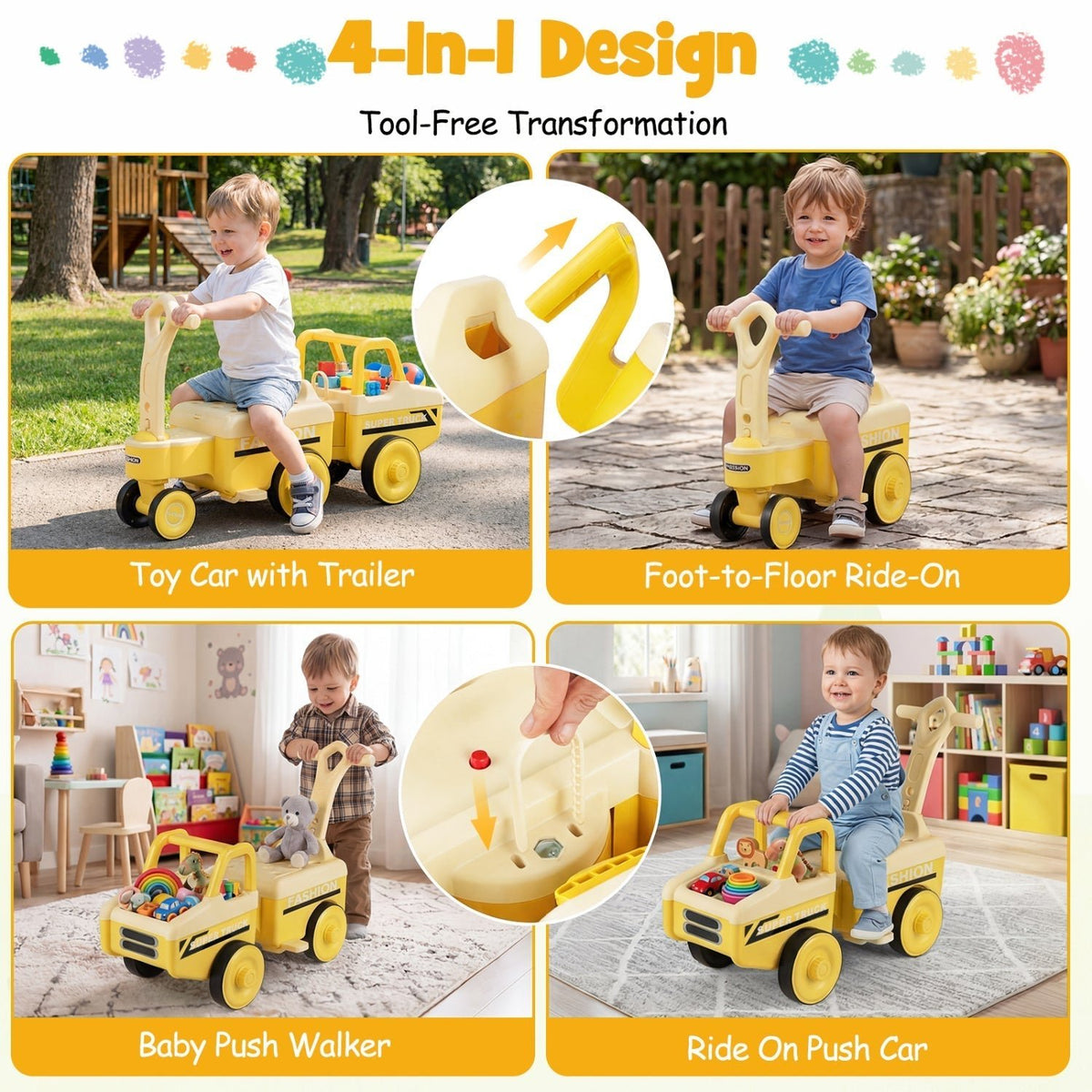 4-in-1 Ride On Push Car with Music and StorageRide On ToyTorqelo.com
