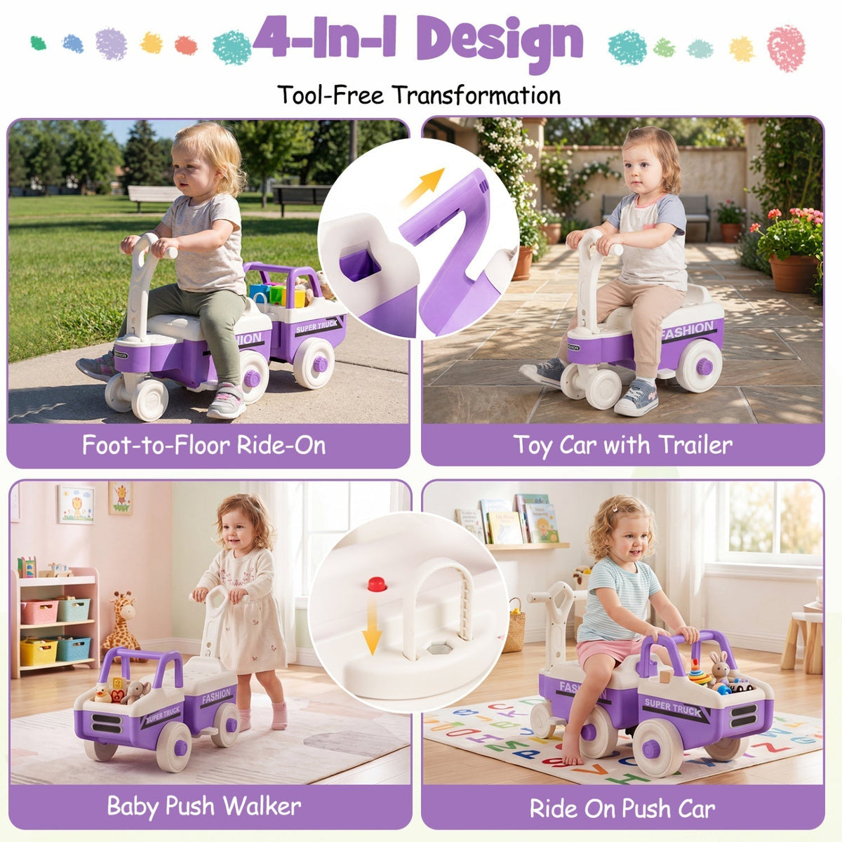4-in-1 Ride On Push Car with Music and StorageRide On ToyTorqelo.com