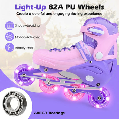 4-Size Adjustable Light-Up Kids Inline Skates for Kids Ages 7-9Torqelo.com