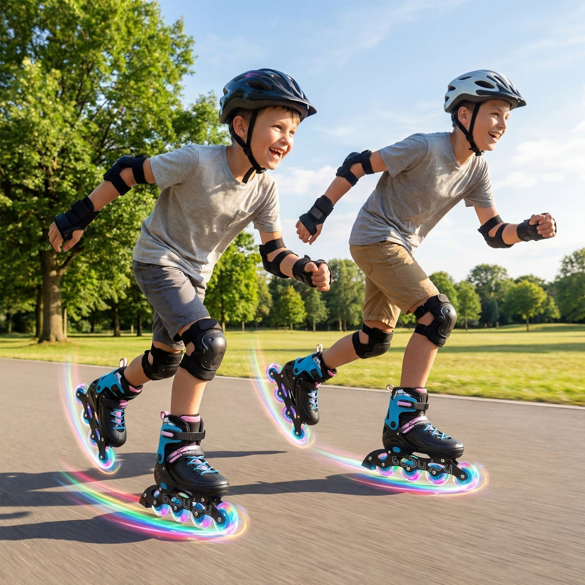 4-Size Adjustable Light-Up Kids Inline Skates for Kids Ages 7-9Torqelo.com
