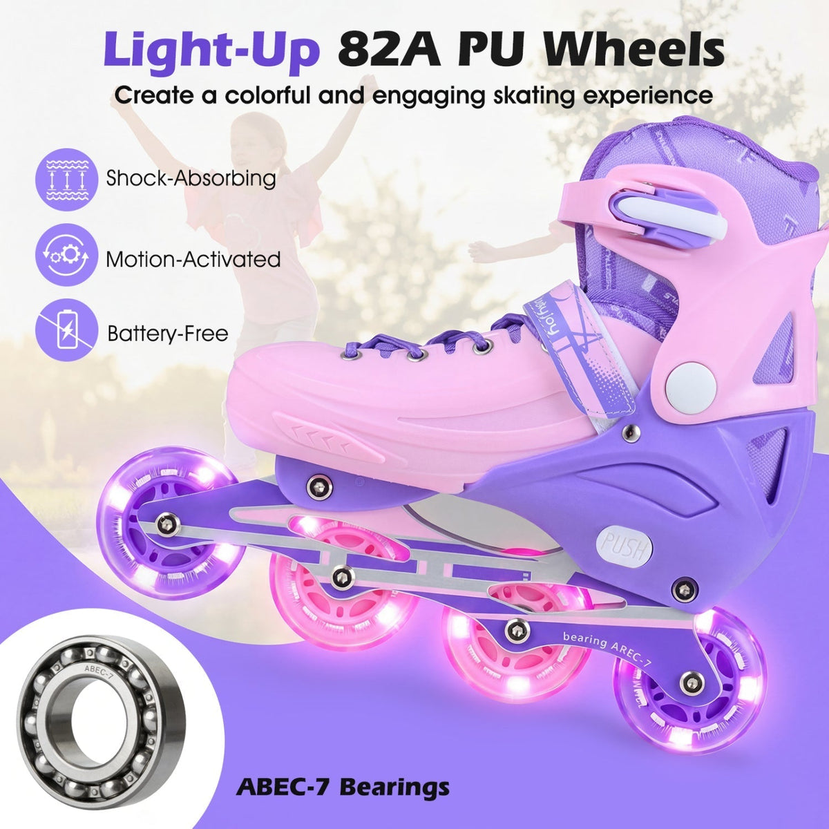 4-Size Adjustable Light-Up Kids Inline Skates for Kids Ages 7-9Torqelo.com