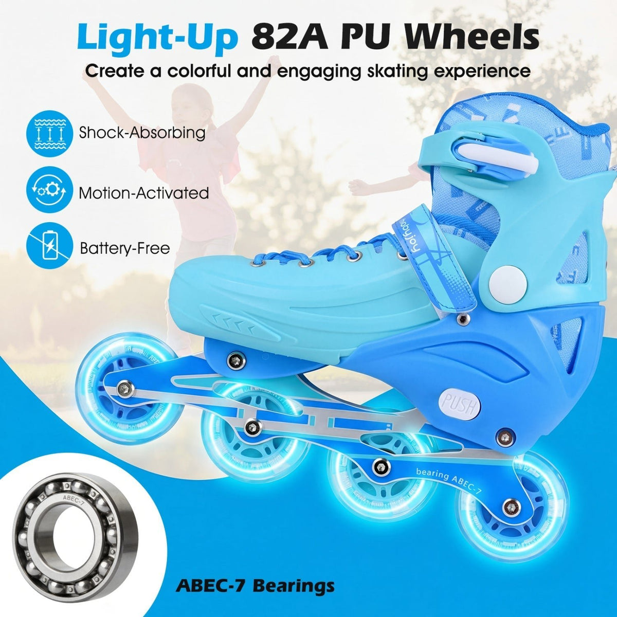 Light-up kids inline skates for ages 9-14 by GBruno Store, view 7