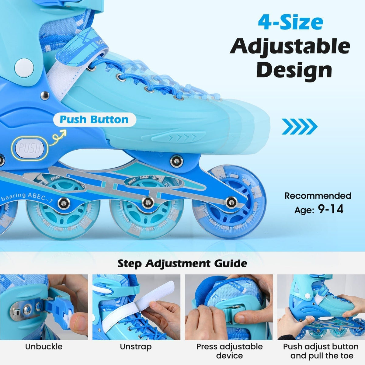 Adjustable kids inline skates for ages 9-14 by GBruno Store, view 6