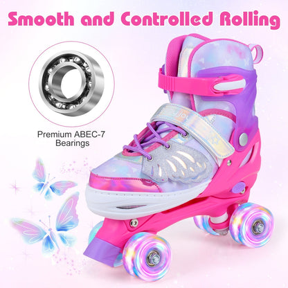 Adjustable light-up kids roller skates in pink or blue by GBruno Store, view 8