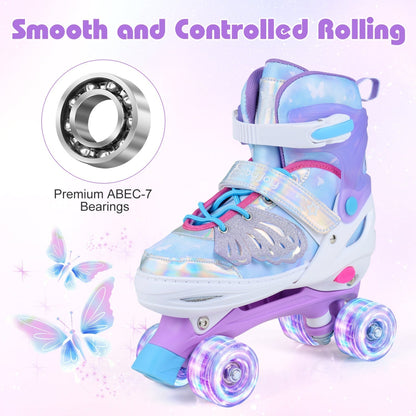 4 Sizes Adjustable Kids Roller Skates for Toddlers Ages 9-14 with 4 Light-up WheelsTorqelo.com