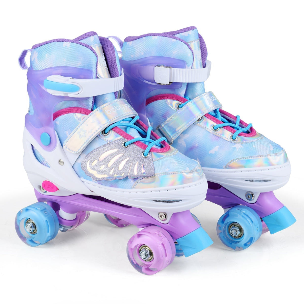 Adjustable light-up kids roller skates in pink or blue by GBruno Store, view 2