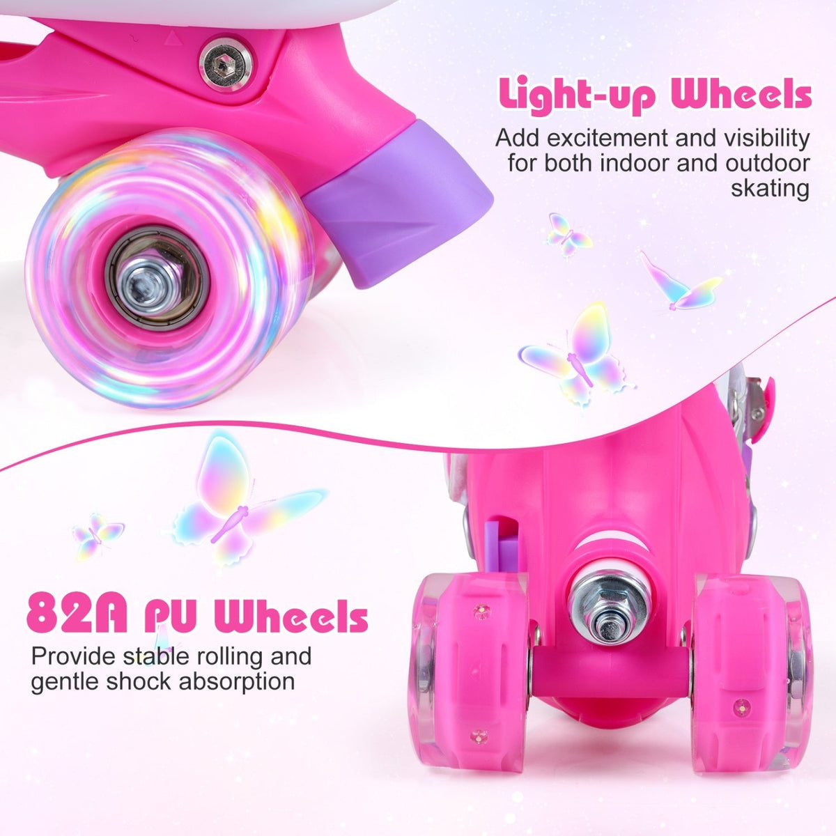 Adjustable light-up kids roller skates in pink or blue by GBruno Store, view 7