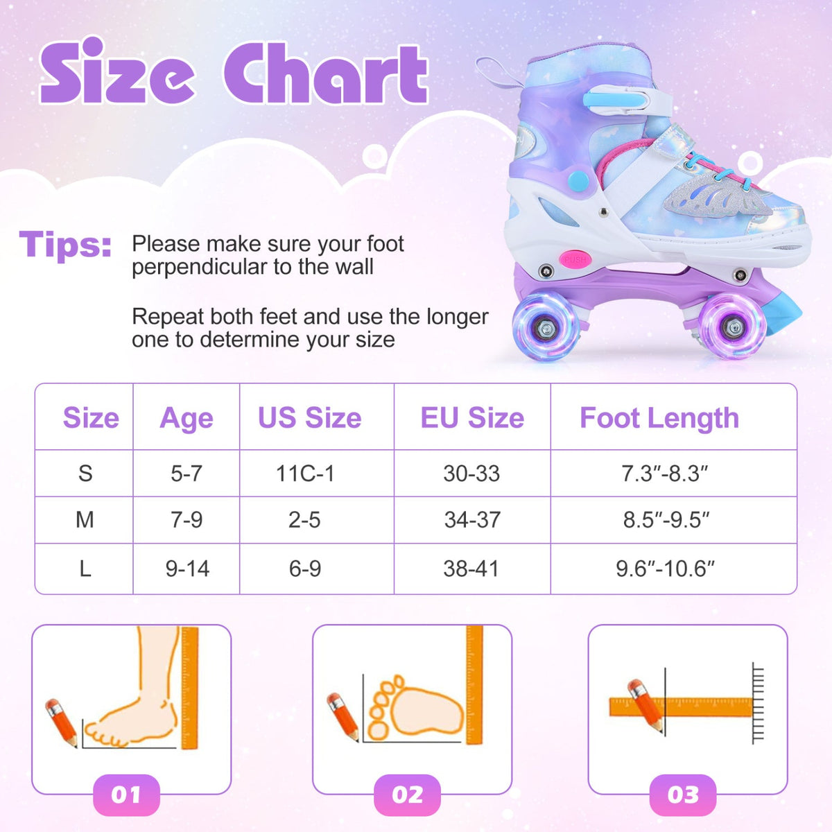 Adjustable light-up kids roller skates in pink or blue by GBruno Store, view 11