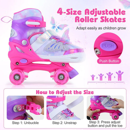 Adjustable light-up kids roller skates in pink or blue by GBruno Store, view 6