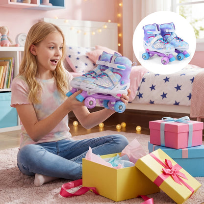 Adjustable light-up kids roller skates in pink or blue by GBruno Store, view 12