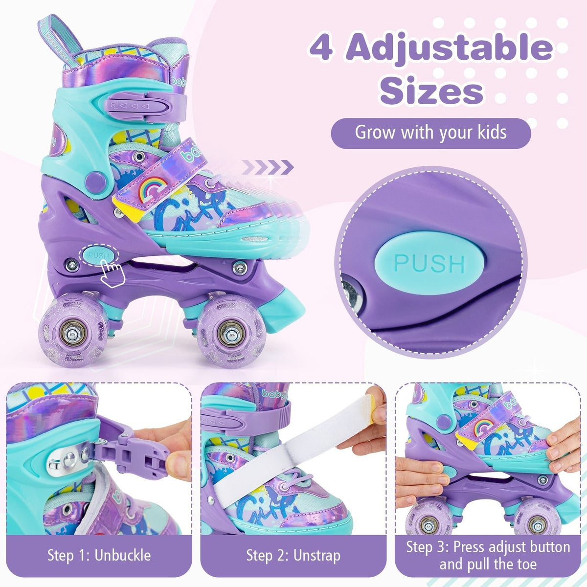 Purple graffiti kids roller skates, size S, by GBruno Store, view 6