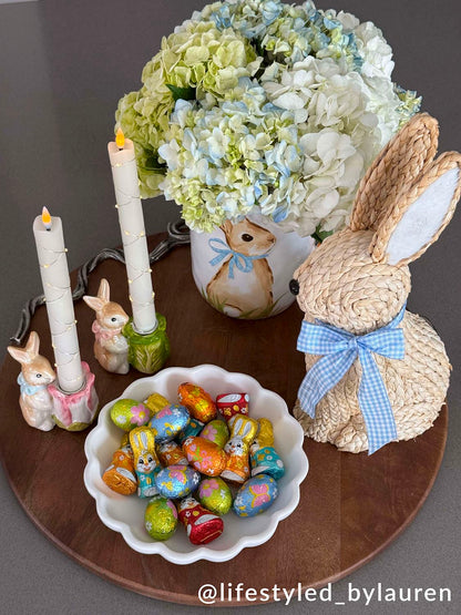 Woven Corn Husk Bunny with Gingham Bow by Rust & Cinder