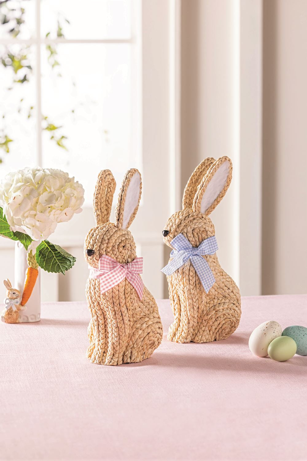 Woven Corn Husk Bunny with Gingham Bow by Rust & Cinder