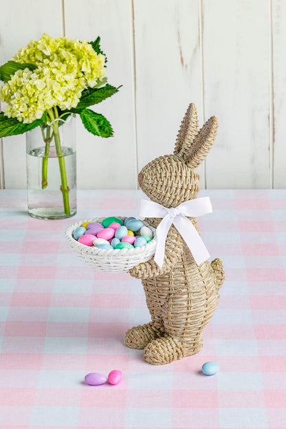 Woven Wicker Resin Bunny Sitter with Candy Dish by Rust & Cinder