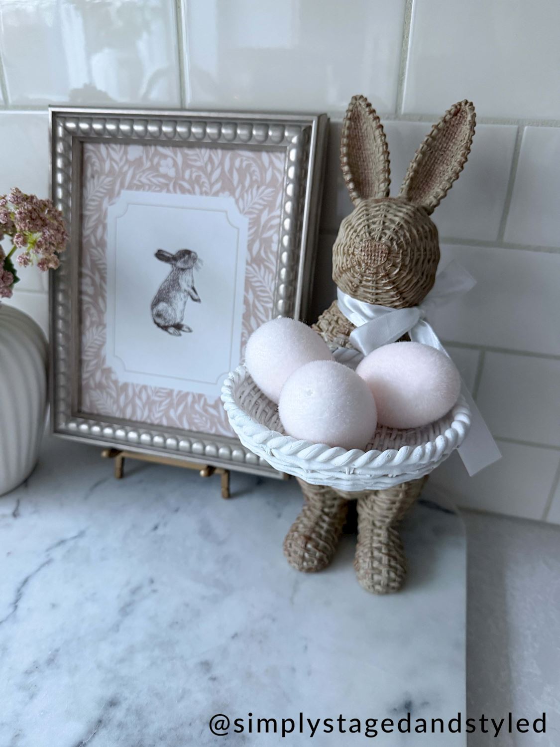 Woven Wicker Resin Bunny Sitter with Candy Dish by Rust & Cinder