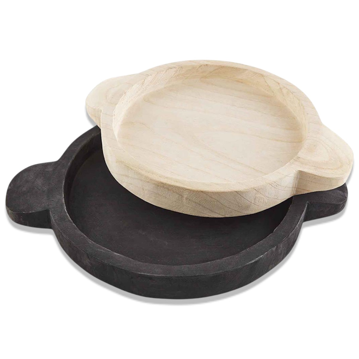 Hand-Painted Paulownia Wood Round Tray with Handles by Rust & Cinder
