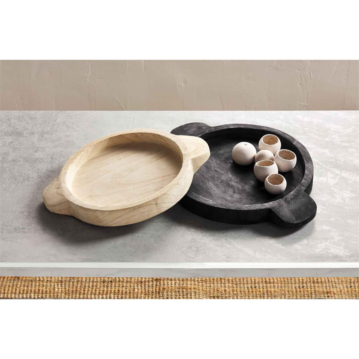 Hand-Painted Paulownia Wood Round Tray with Handles by Rust & Cinder