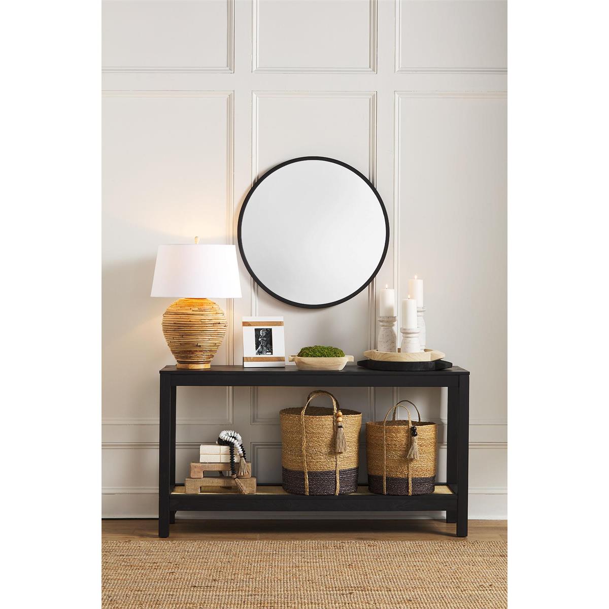 Hand-Painted Paulownia Wood Round Tray with Handles by Rust & Cinder