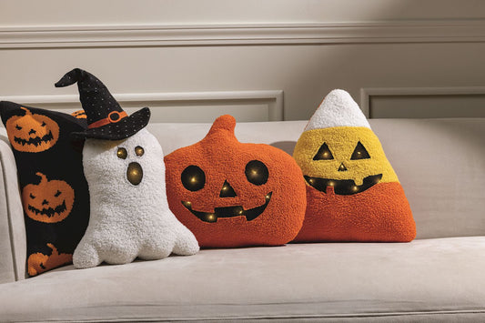 Candy Corn LED Halloween Throw Pillow by Rust & Cinder