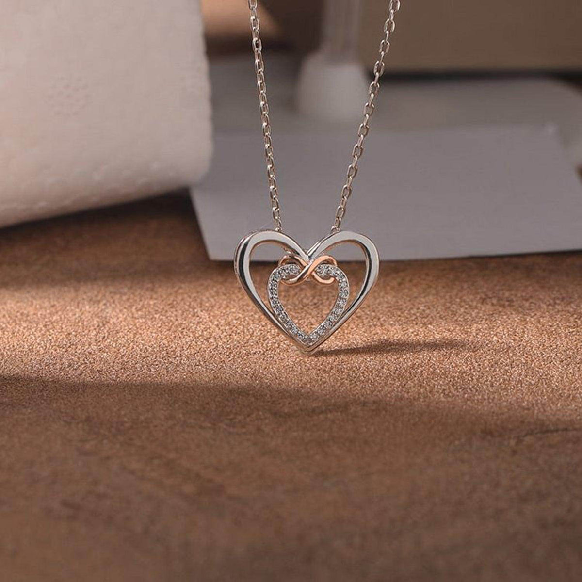 Heart Shape Inlaid Zircon 925 Sterling Silver Necklace for Women by Mauve Tuna