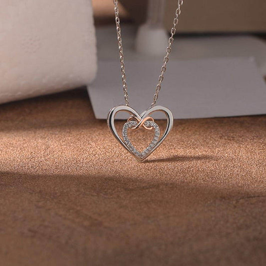 Heart Shape Inlaid Zircon 925 Sterling Silver Necklace for Women by Mauve Tuna