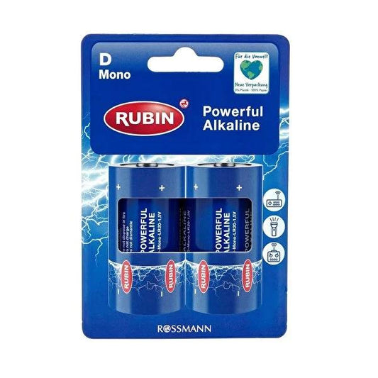 Rubin Mono D Alkaline Batteries LR20 1.5V - Eco-Friendly Packaging, Reliable Power for Flashlights & Radios by Beauty Care Bag