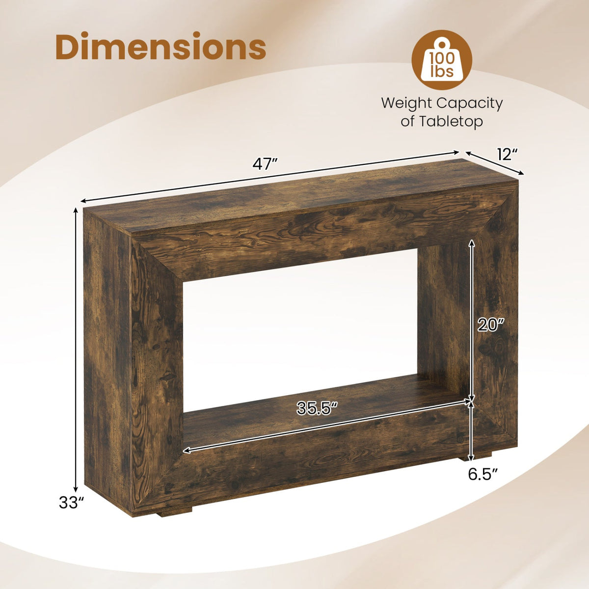 47 inch 2-tier farmhouse console table by DirectDeals, view 5