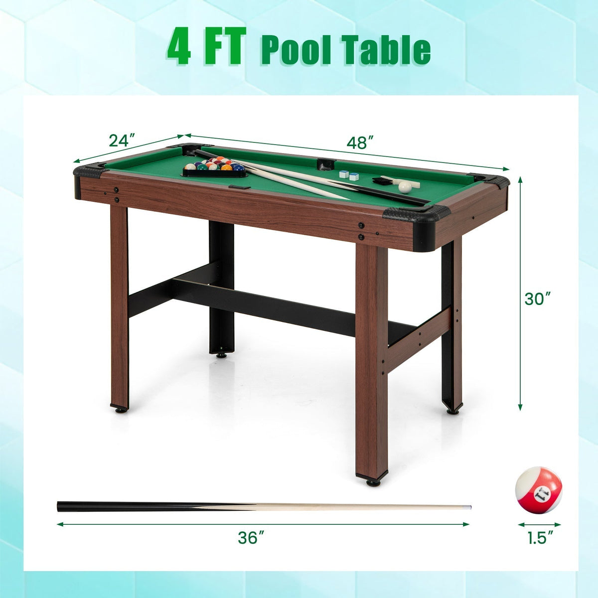 48 inch wooden kids pool table with cues by GBruno Store, view 7