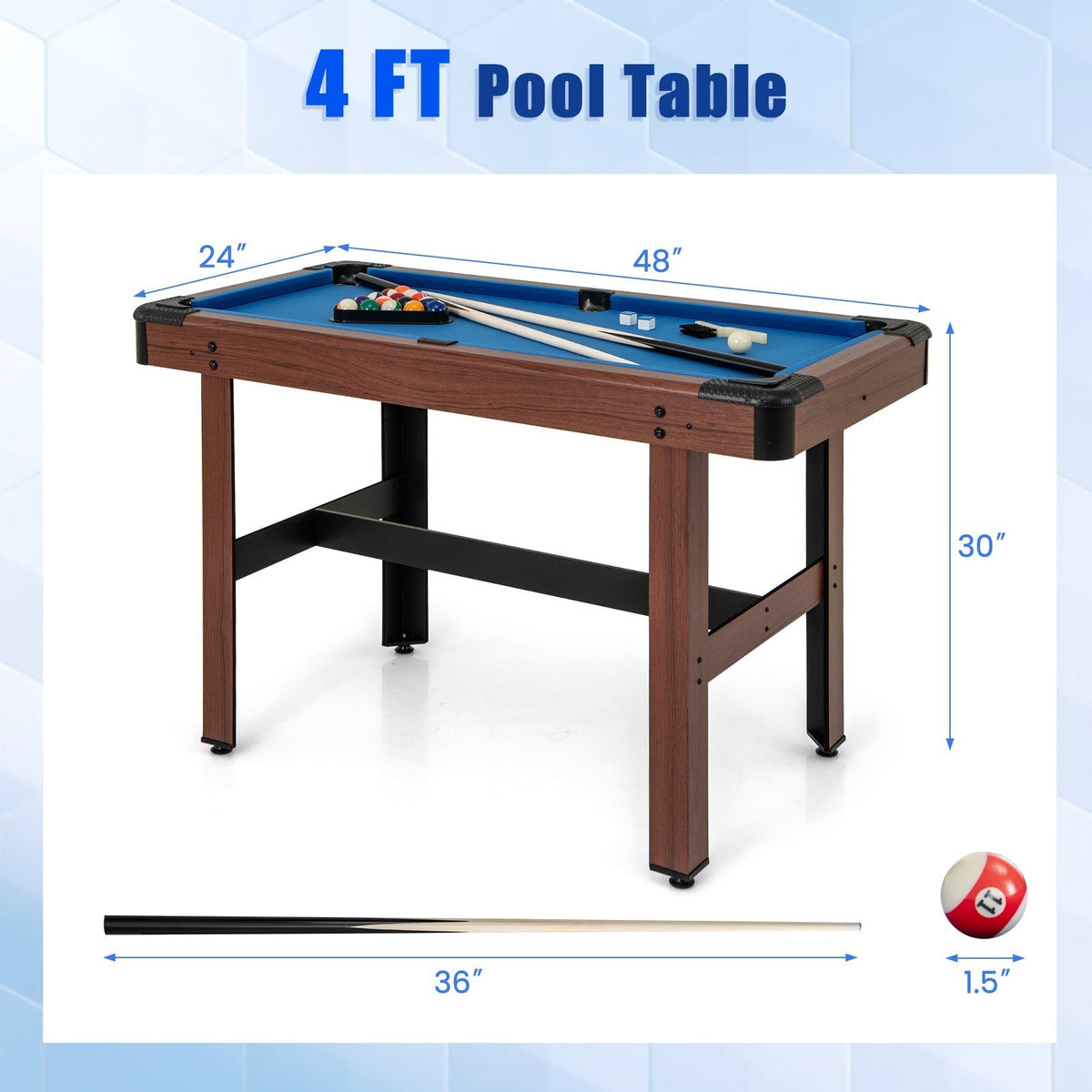 48 inch wooden pool game table, GBruno Store, view 10