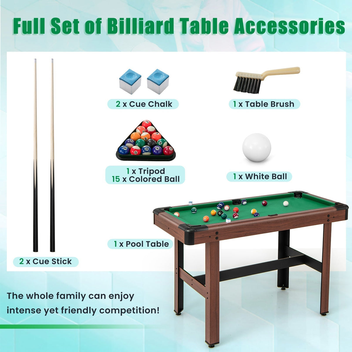 48 inch wooden pool game table, GBruno Store, view 15