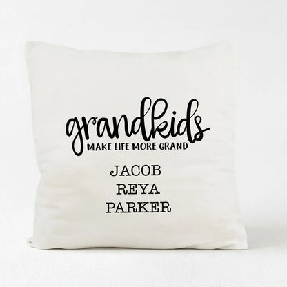 Personalized Pillow Cover - Grandkids Make Life Grand - Christmas Gift for Grandma - Throw Pillow Personalized with Grandchildrens Names by Joyful Moose