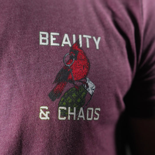 "Beauty and Chaos 2.0" - Maroon Tee by Tango Charlie Apparel