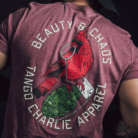 "Beauty and Chaos 2.0" - Maroon Tee by Tango Charlie Apparel