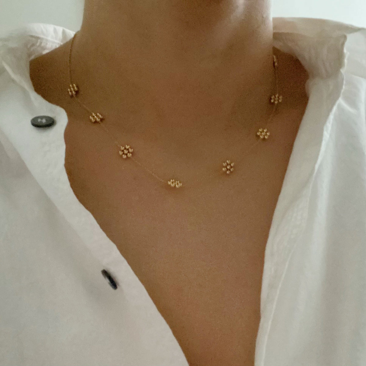 Dainty Golden Bead Flower Necklace - Waterproof Stainless Steel by Fuchsia Hercules