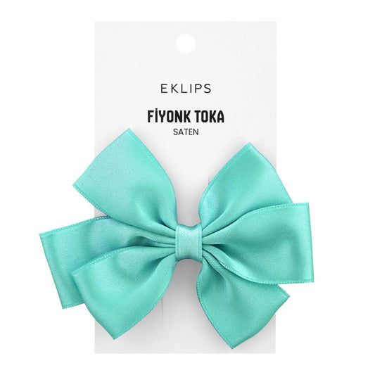Eklips Satin Bow Ribbon Hair Clip Elegant Green Accessory by Beauty Care Bag