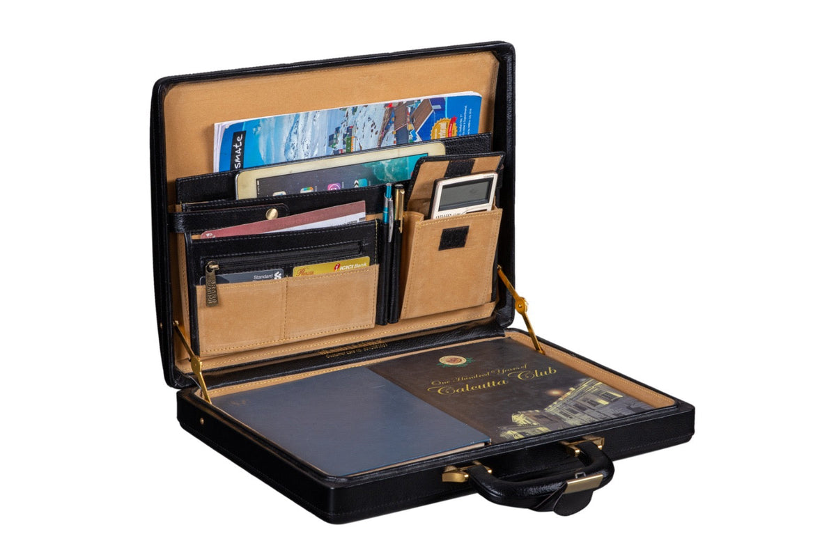 Leather Executive Men's Leather Attache Briefcase - Black by Classy Leather Bags