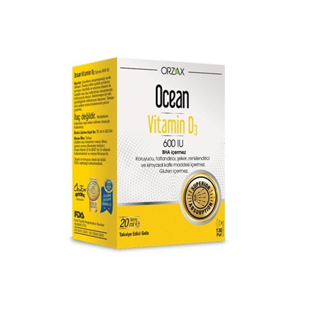 Orzax Ocean Vitamin D3 600 IU 20 ml Spray - Gluten-Free, BHA-Free Supplement for Kids and Adults by Beauty Care Bag