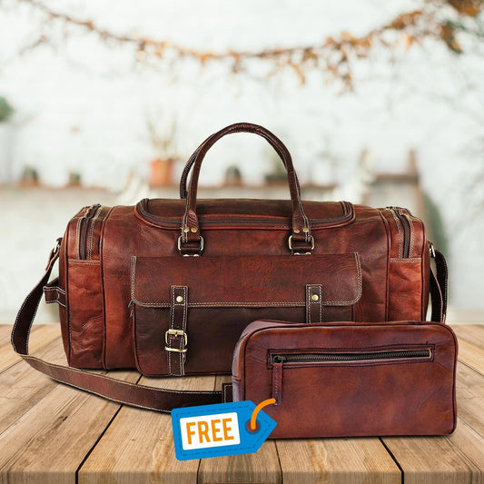 Traveler Weekender Duffle Bag + FREE Toiletry Bag by Classy Leather Bags