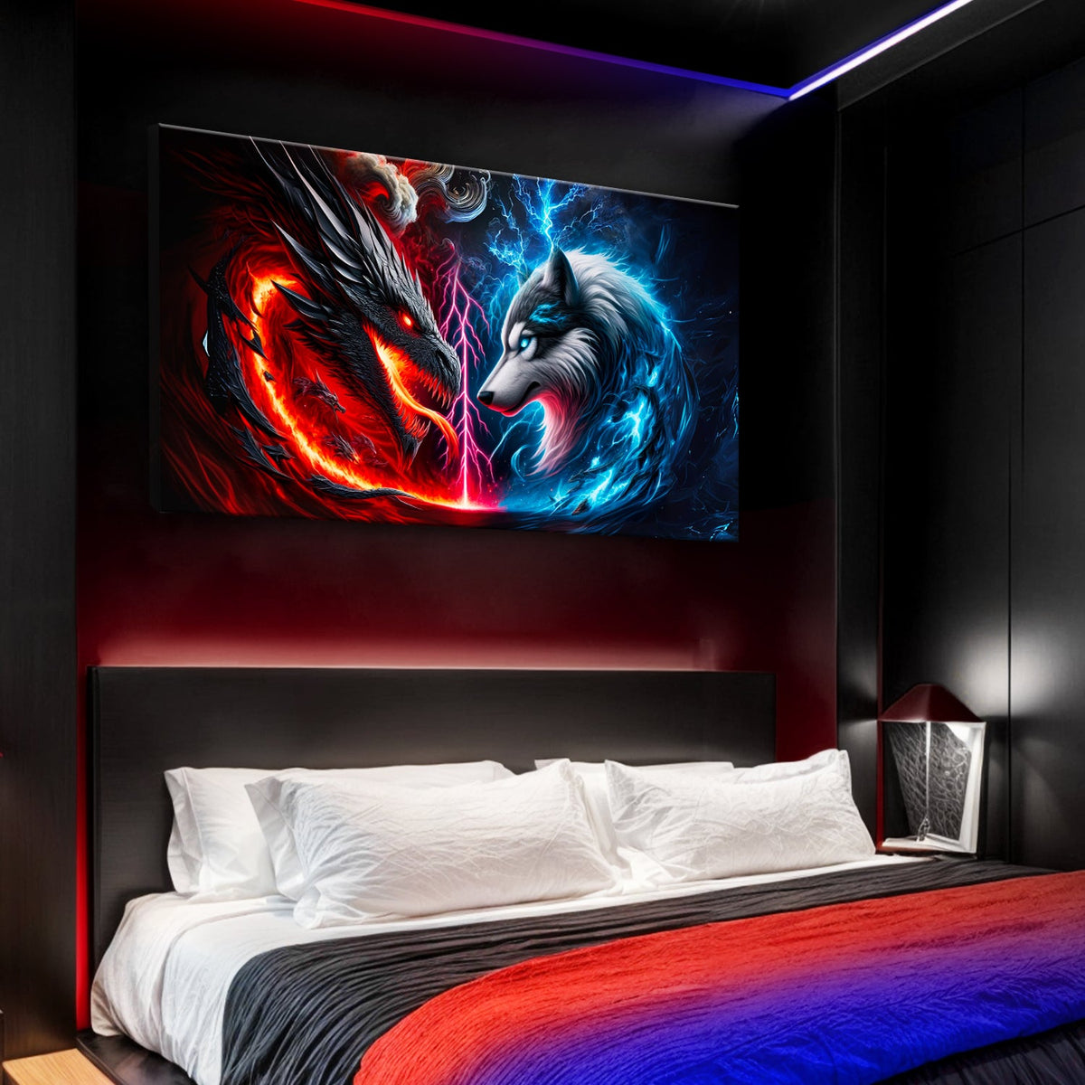 3D Dragon and Wolf Wall Art VI canvas by Tailored Canvases, view 3