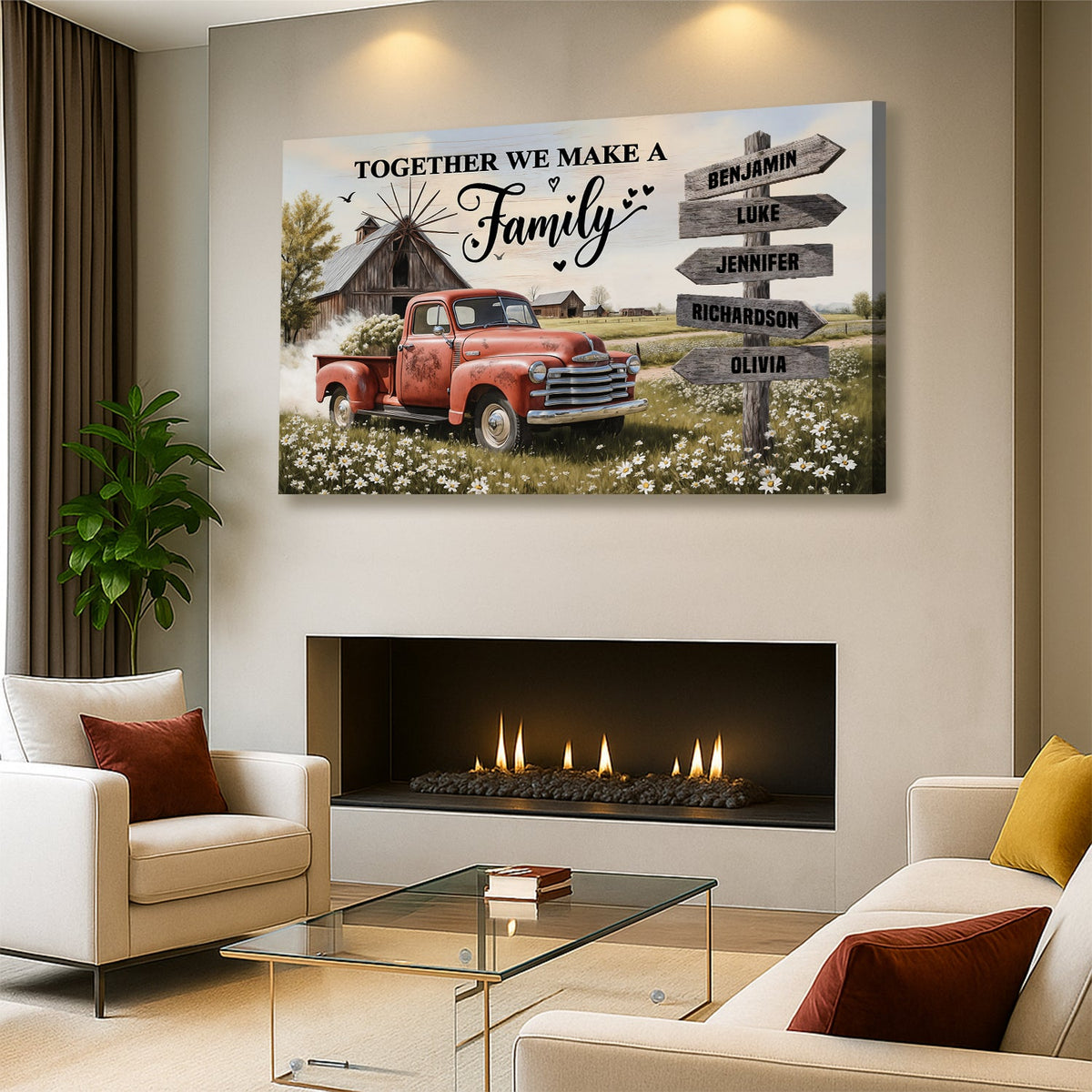 Personalized Family Farmhouse Old Truck Wall Art by Tailored Canvases