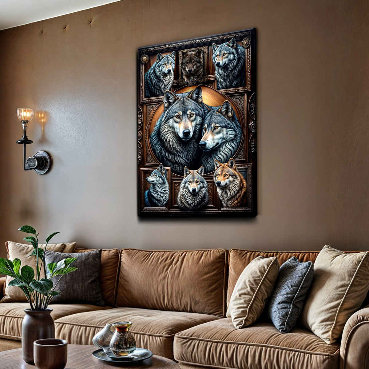 3D Wolf Collage Wall Art III canvas by Tailored Canvases, view 4