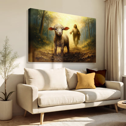 Jesus Running After A Lost Lamb Faith Wall Art by Tailored Canvases