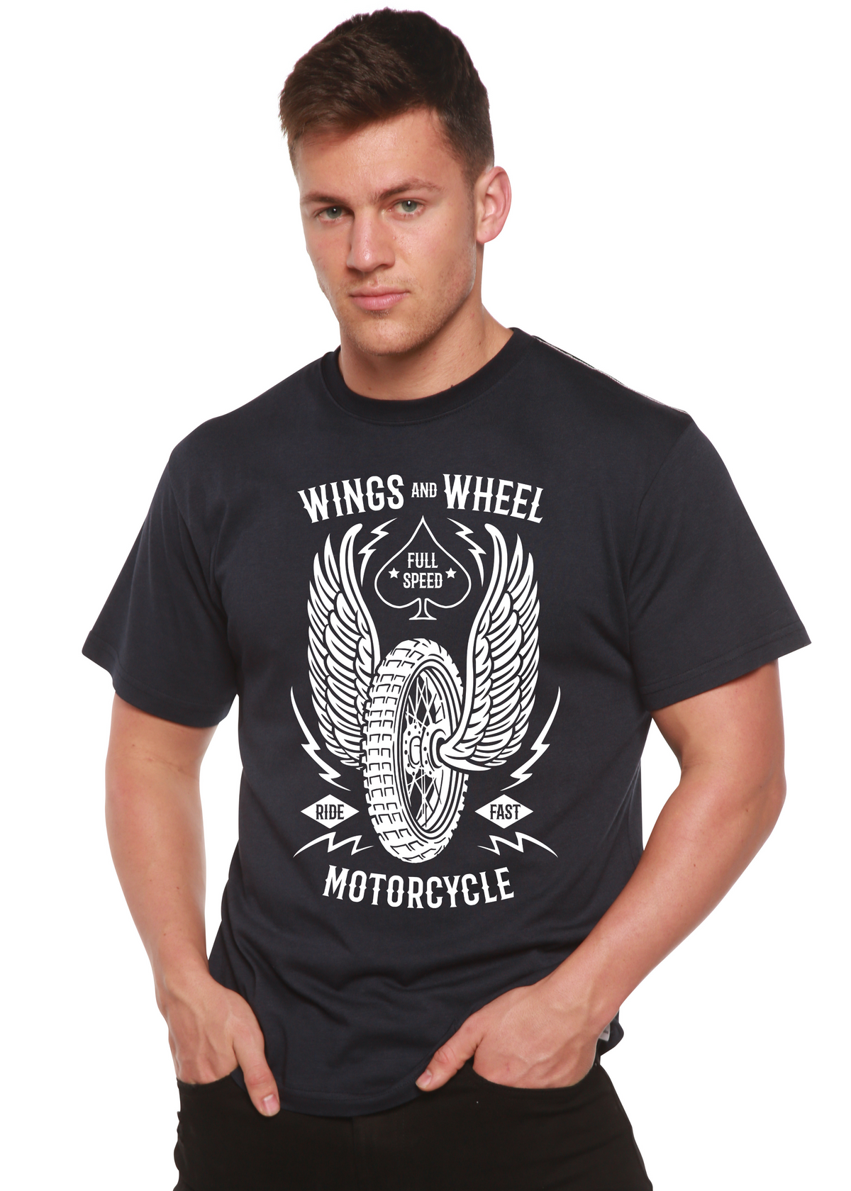 Wings and Wheel men's bamboo graphic T-shirt – view 2