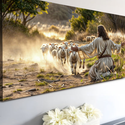 Jesus Protects The Lamb From Wolves Faith Wall Art VIII by Tailored Canvases