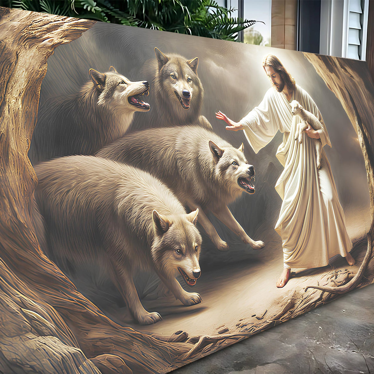 Jesus Protects The Lamb From Wolves Faith Wall Art III by Tailored Canvases