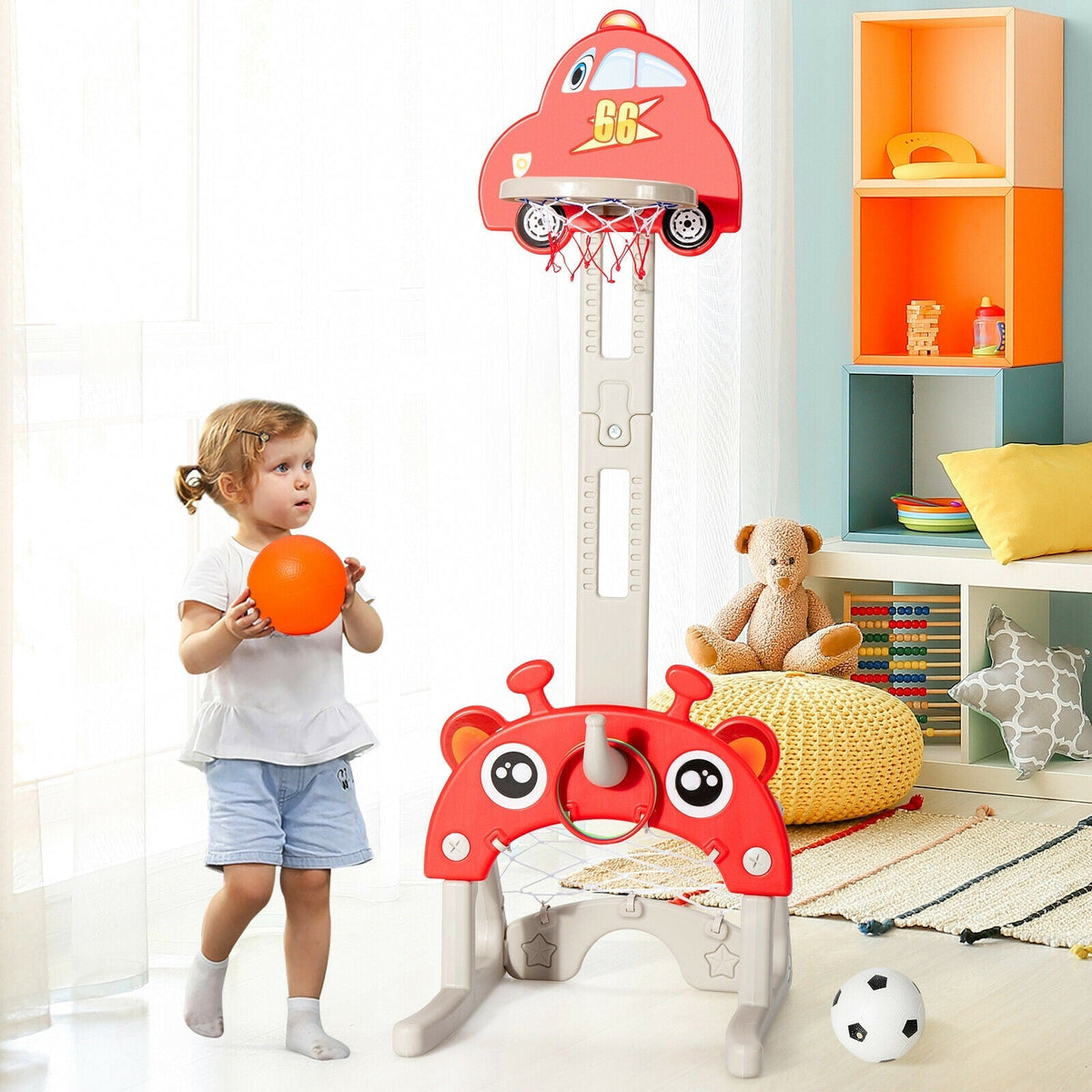 GBruno Store red car-style kids basketball and ring toss playset, view 2
