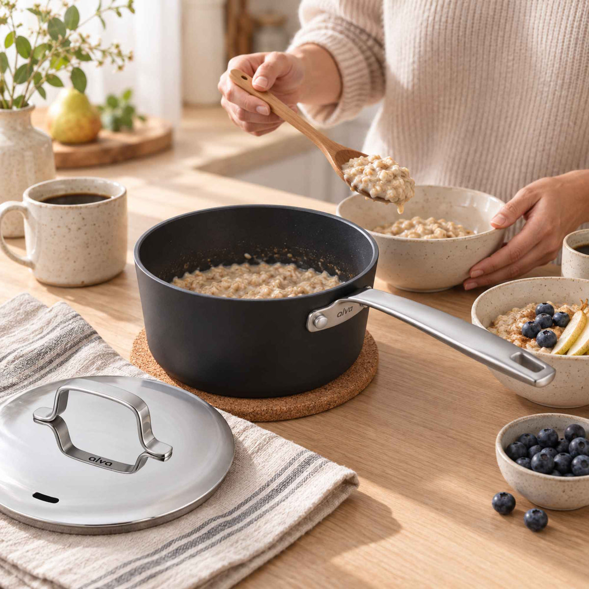 Ceramic Nonstick Saucepan with Lid, 2-Qt by Alva Cookware