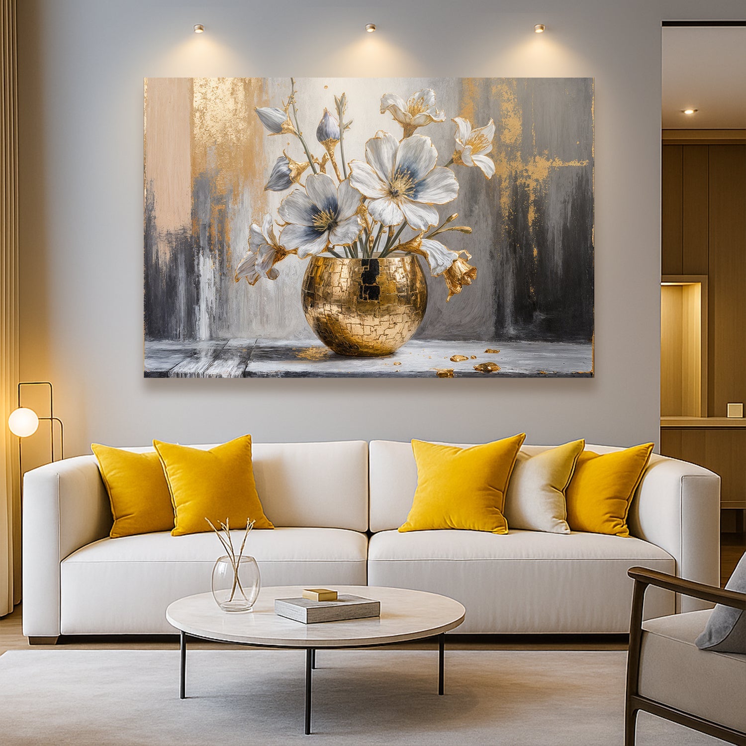 Magnolia Bloom in Gold Abstract Wall Art by Tailored Canvases
